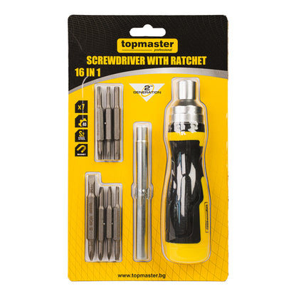 Top Master Pro Set 17 piese surubelnita cu clichet 75mm si biti TMP