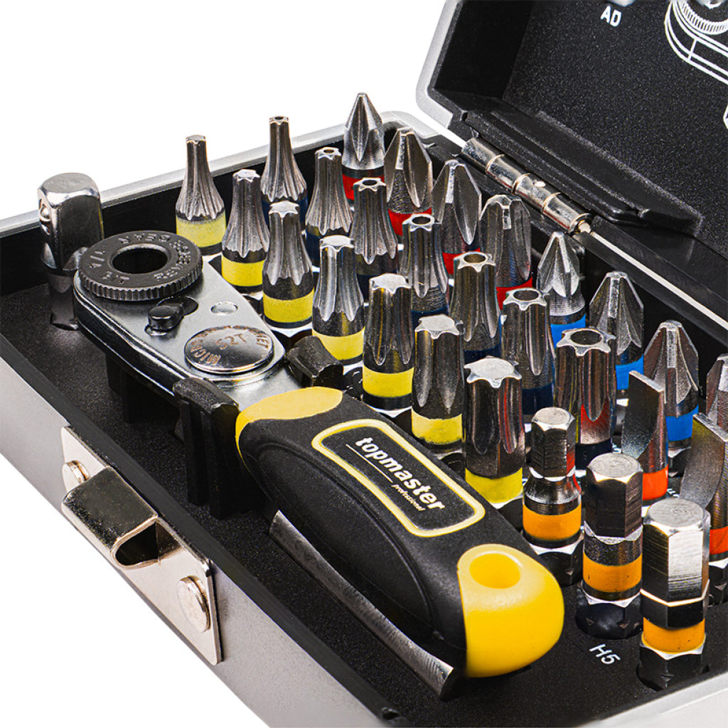 Top Master Pro Set 33 piese maner cu clichet si biti magnetici ¼" CRV TMP