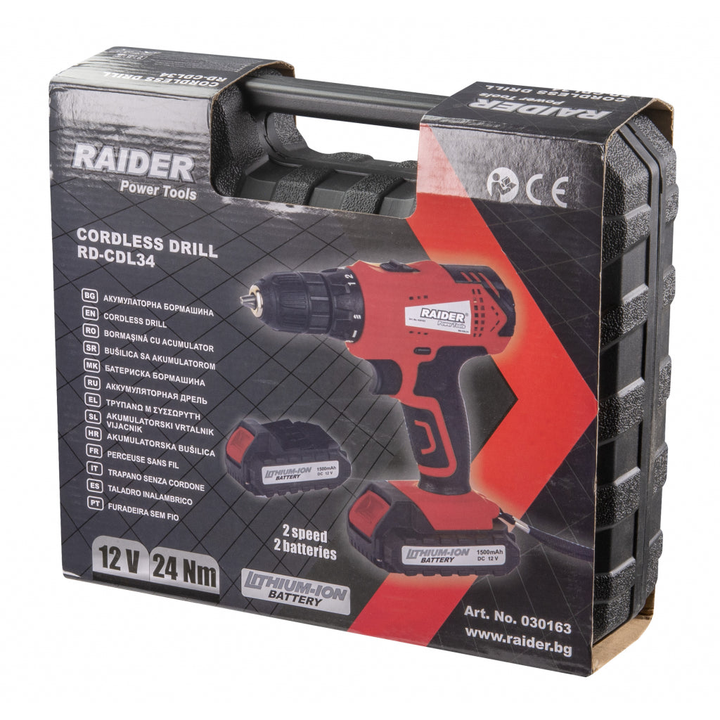 Raider Masina de gaurit si insurubat 12V 2x1.5Ah 24Nm RD-CDL34