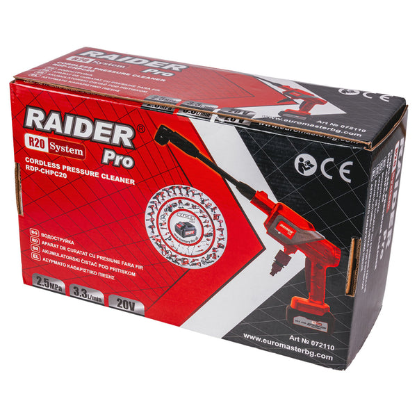 Raider R20 Aparat spalat cu presiune 20V 25 de bari 4Ah 6 duze RDP-CHPC20