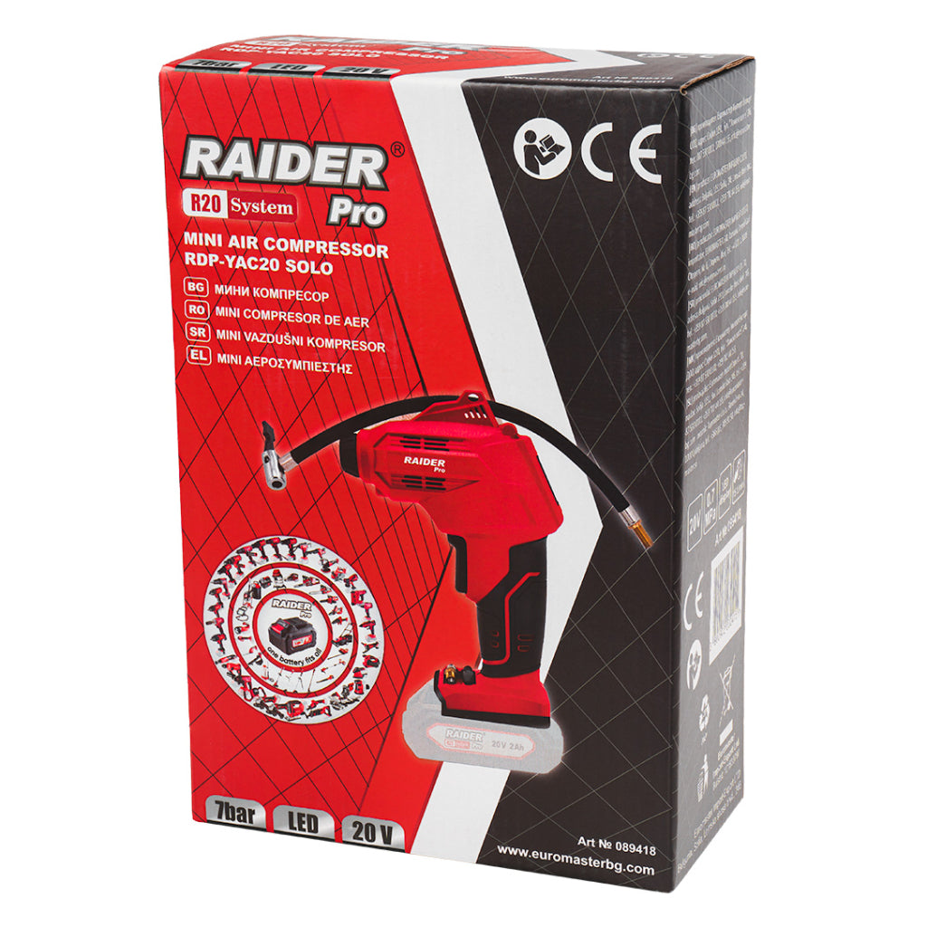 Raider R20 Mini compresor de aer 20V 7bar Display LED SOLO RDP-YAC20