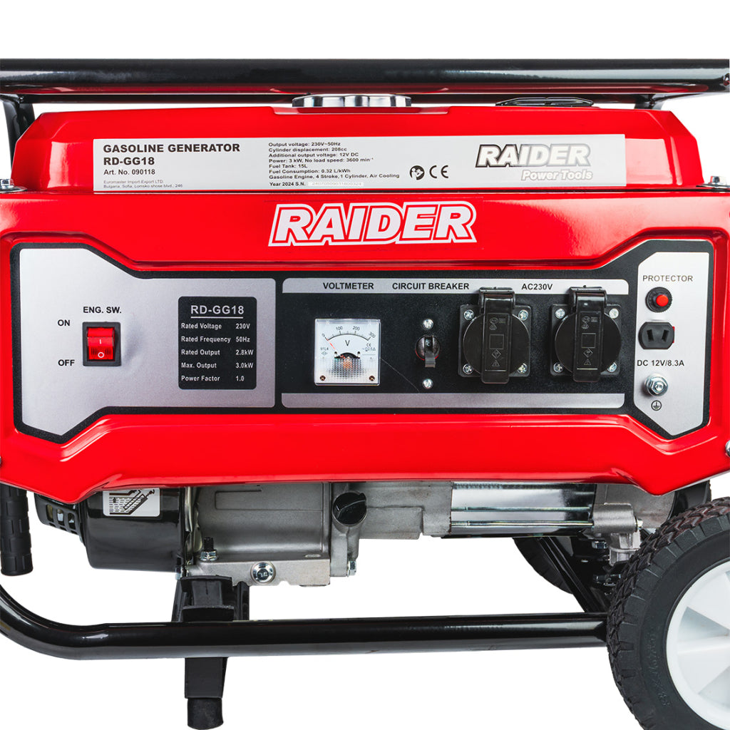 Raider Generator pe benzina 3kW cadru cu roti RD-GG18