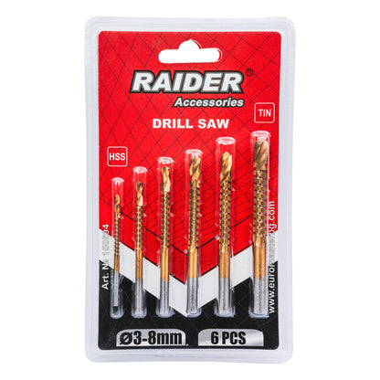 Set 6 burghie tip freza combinata HSS TiN 1/4" CYL Ø3-8mm