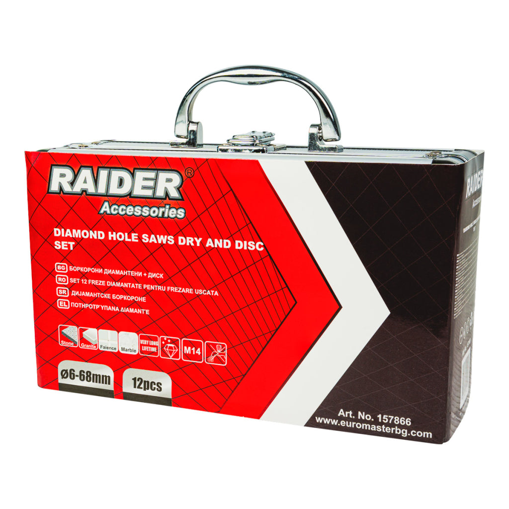 Raider Accessories Set 11 carote diamantate M14 ø6-68mm si disc cutie aluminiu