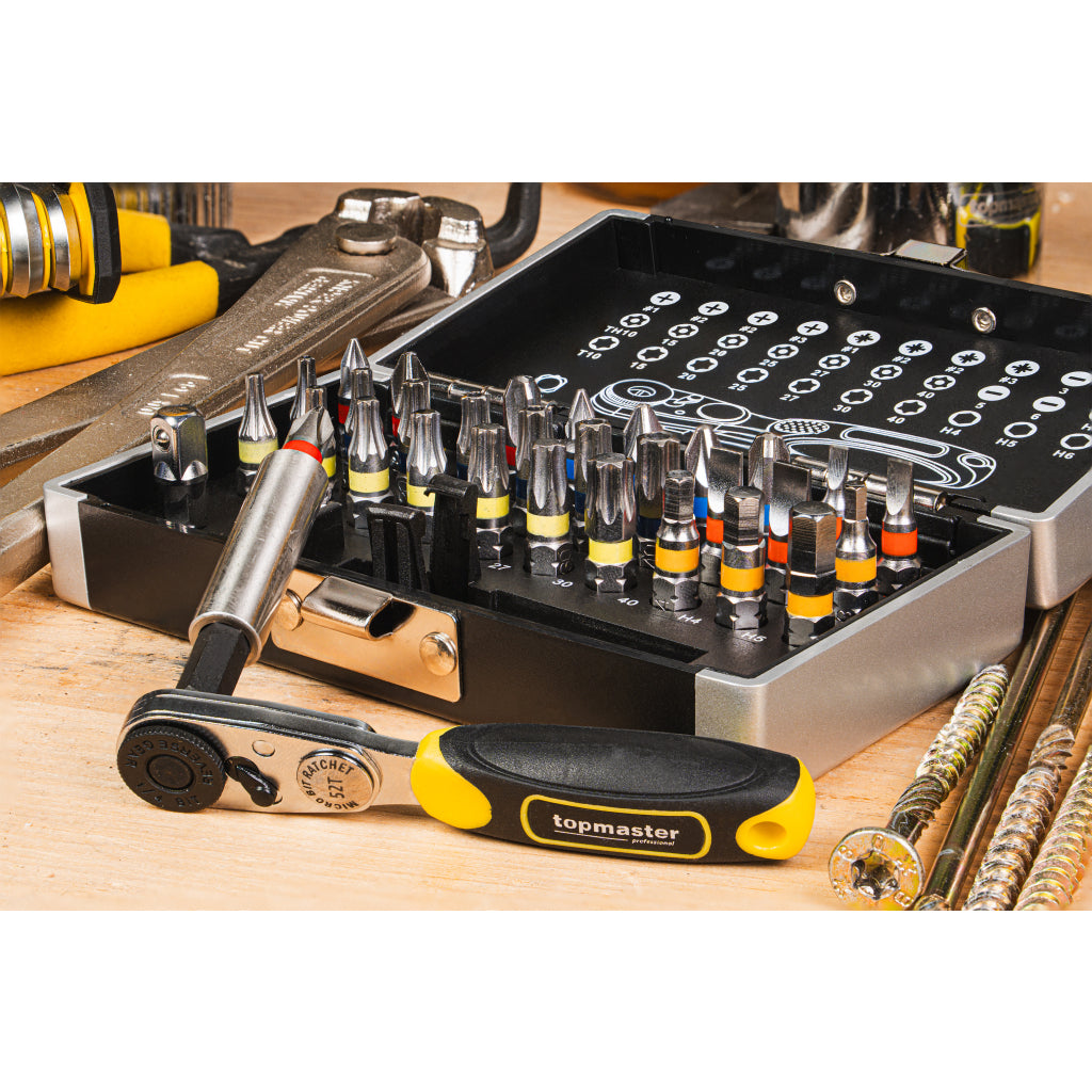 Top Master Pro Set 33 piese maner cu clichet si biti magnetici ¼" CRV TMP