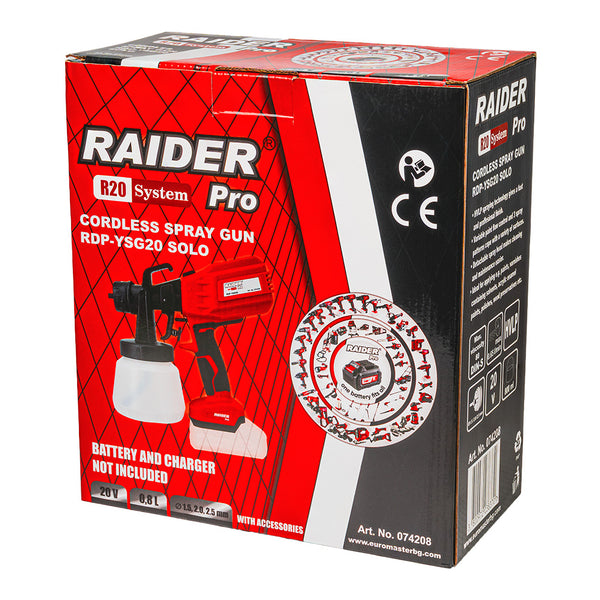 Raider R20 Pistol de vopsit 20V cu 3 duze Ø1.5-2.5mm 0.8L SOLO RDP-YSGC20