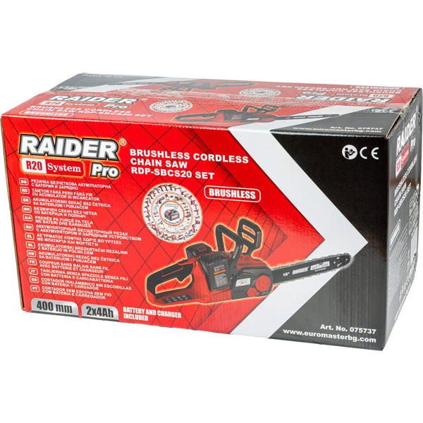 Raider R20 Fierastrau electric cu lant si lama 40V 400mm 2 x4Ah RDP-SBCS20