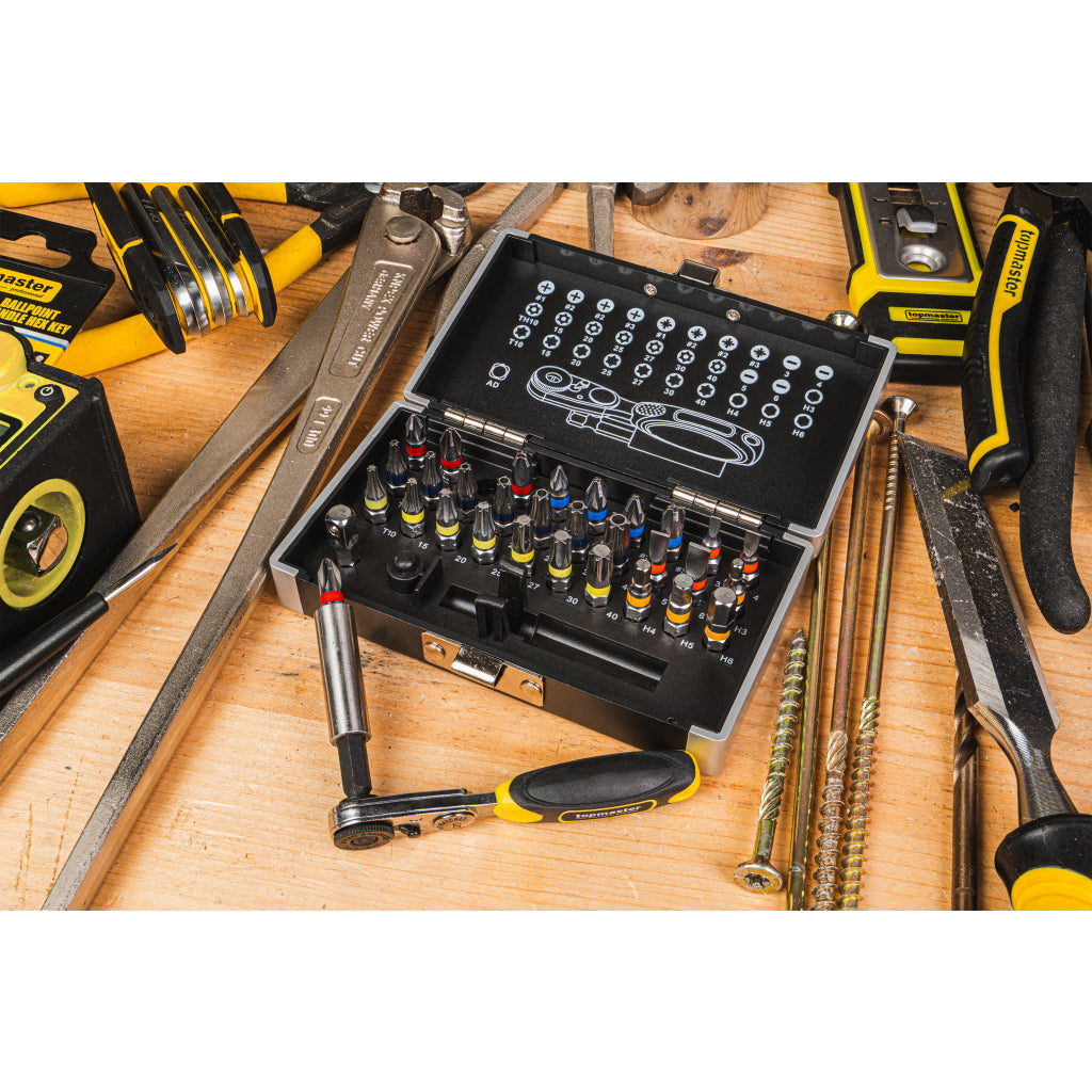 Top Master Pro Set 33 piese maner cu clichet si biti magnetici ¼" CRV TMP