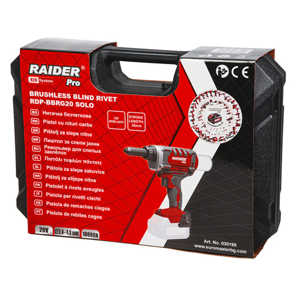 Raider R20 Pistol nituri pop brushless 20V 10000N valiza SOLO RDP-BBRG20