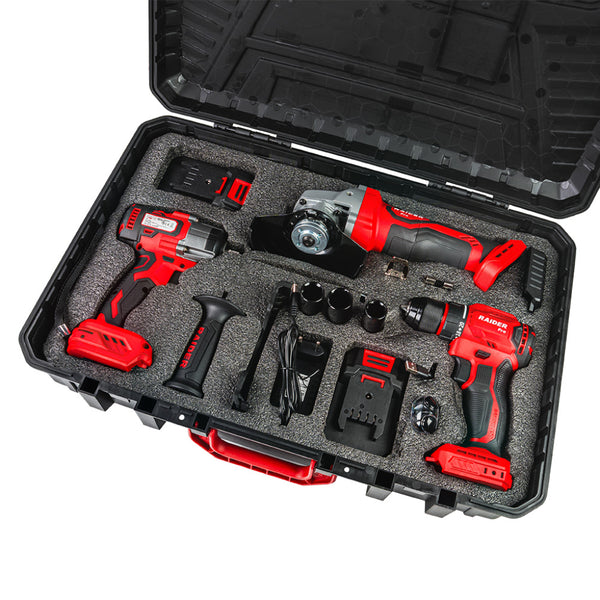 Raider R20 trusa bormasina polizor unghiular cheie impact si casti bluetooth cadou 20V 2x2Ah RDP