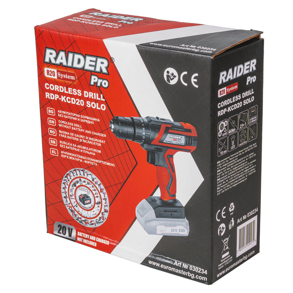 Raider R20 Masina de gaurit si insurubat 20V, SOLO, 44Nm, 10mm, RDP-KCD20 - R20 - O baterie, multe posibilitati!