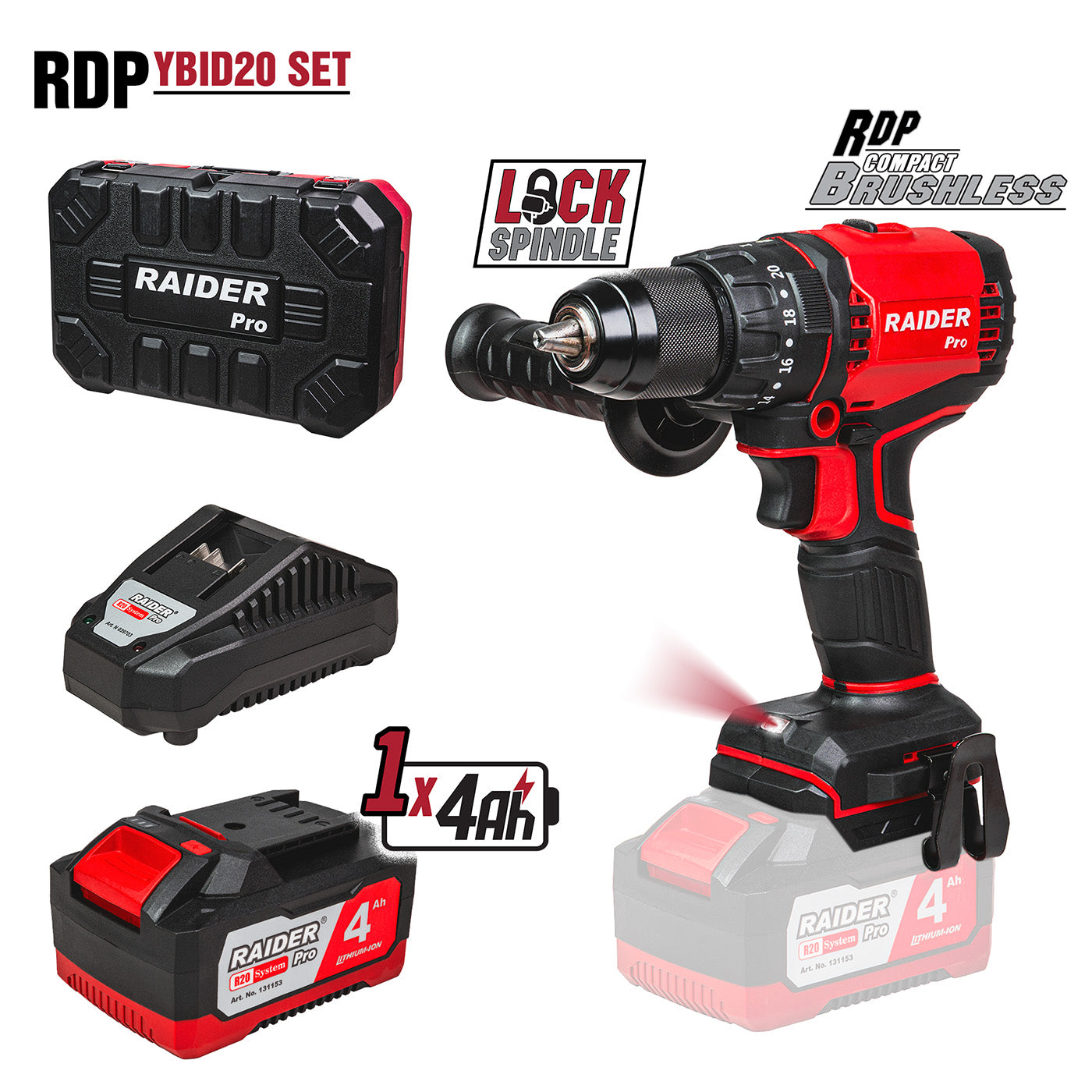 Raider R20 Masina de gaurit cu percutie 20V 4.0Ah 60Nm RDP-YBID20