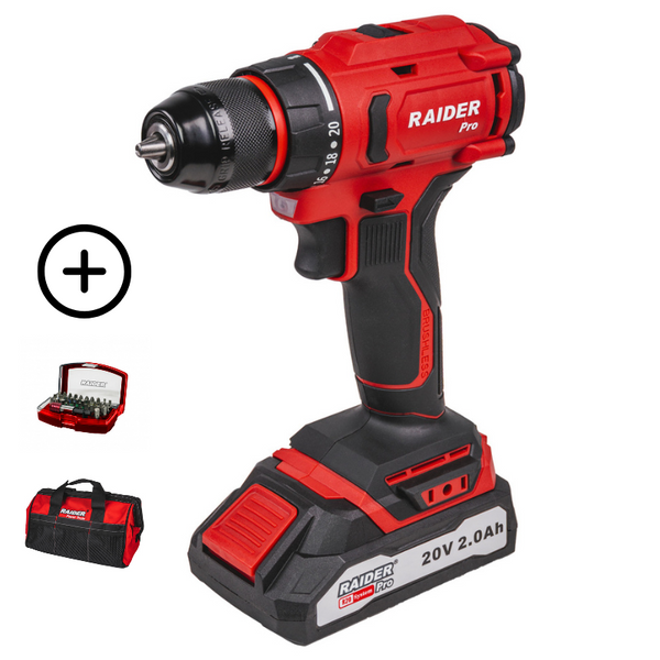 Raider R20 Masina de gaurit si insurubat 20V 2Ah 44Nm RDP-PBCD20 cu geanta transport inclusa